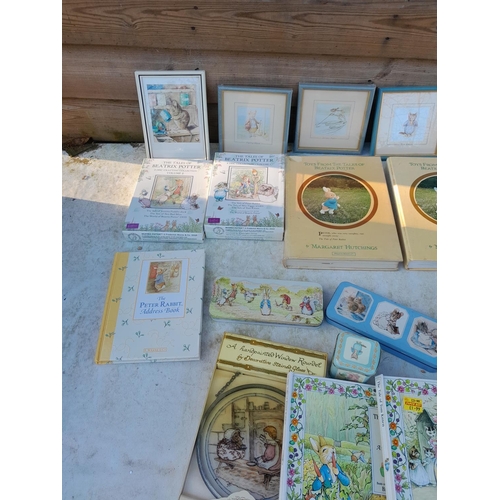 43 - Beatrix Potter and World of Peter Rabbit : books some sealed, pictures, some in packaging tins etc.