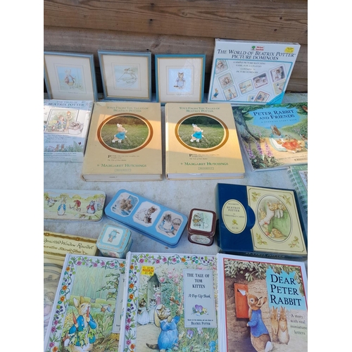 43 - Beatrix Potter and World of Peter Rabbit : books some sealed, pictures, some in packaging tins etc.