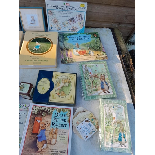 43 - Beatrix Potter and World of Peter Rabbit : books some sealed, pictures, some in packaging tins etc.