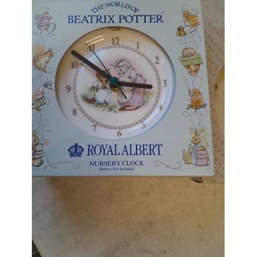 44 - Beatrix Potter and World of Peter Rabbit Royal Albert wall clock and metal wall clock