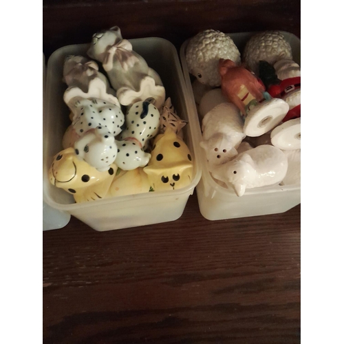 12 - Decorative ornaments, boxes of animal and other salt and peppers etc.