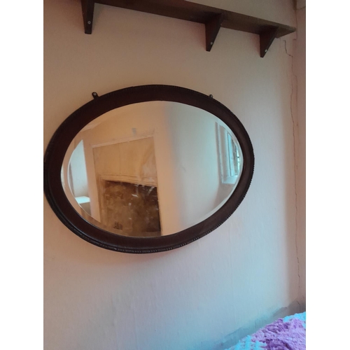 36 - Vintage prints and oak frame wall mirror