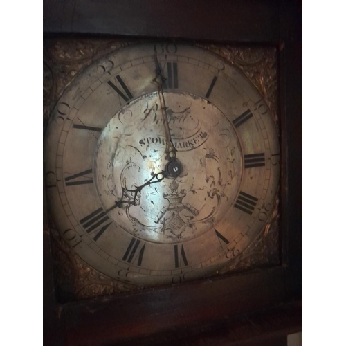 37 - 19th century oak case 30 hour long case clock Borrett of Stowmarket 50 cms x 25 cms x 210 cms