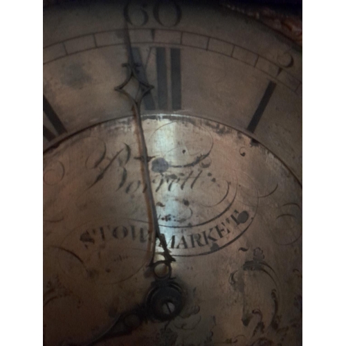 37 - 19th century oak case 30 hour long case clock Borrett of Stowmarket 50 cms x 25 cms x 210 cms