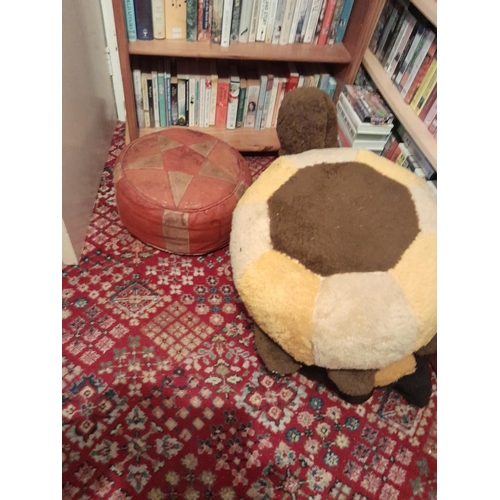 64 - Vintage leather pouffe and 2 x others