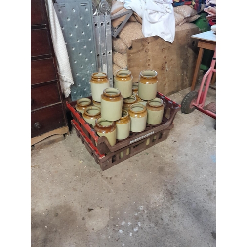 92 - 2 x crates of assorted stoneware storage pots