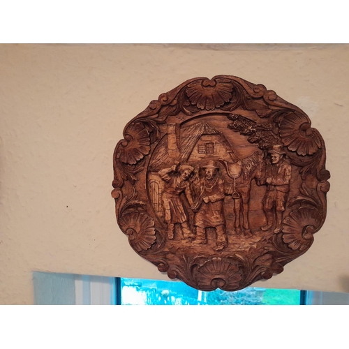 23 - 3 x carved wooden plates and  other ornaments