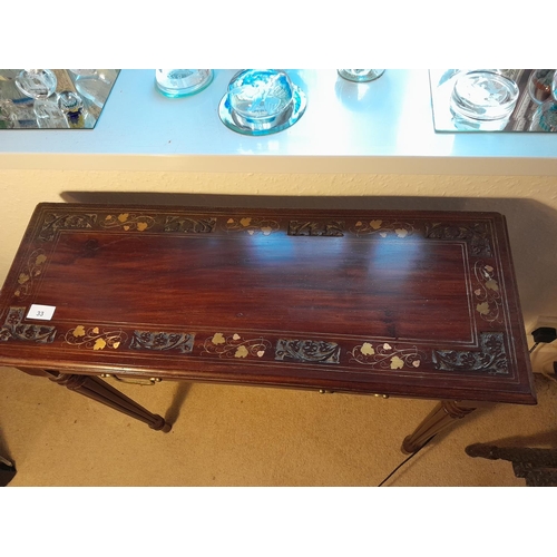 33 - 20th century Indian brass inlaid mahogany single drawer side table 77 cms x 30 cms x 75  cms