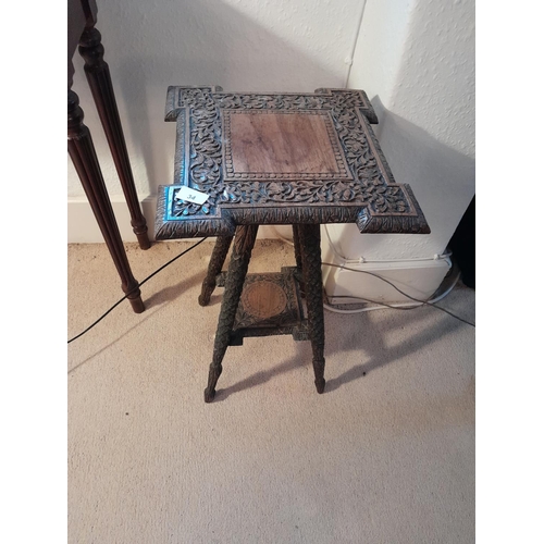 34 - Early 20th century carved hardwood occasional table 36 cms x 36 cms x 62 cms