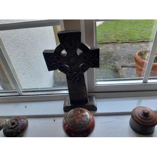 43 - Resin horse, wooden Celtic style cross etc