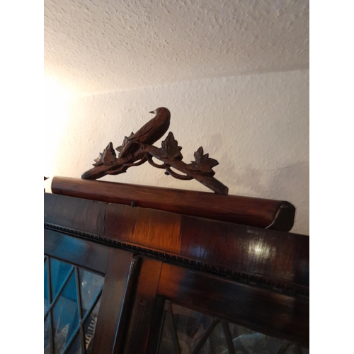 69 - Unusual 19th century Continental rosewood secretaire bookcase, with astragal glaze top with carved f... 