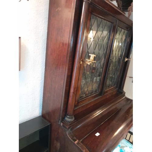 69 - Unusual 19th century Continental rosewood secretaire bookcase, with astragal glaze top with carved f... 