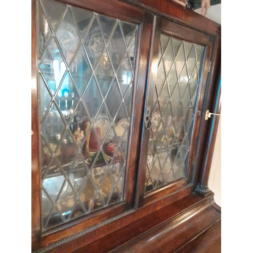 69 - Unusual 19th century Continental rosewood secretaire bookcase, with astragal glaze top with carved f... 