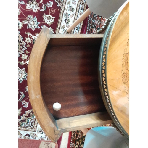 71 - 20th century inlaid French single drawer circular table with brass gallery and basket  49 cms x 80 c... 