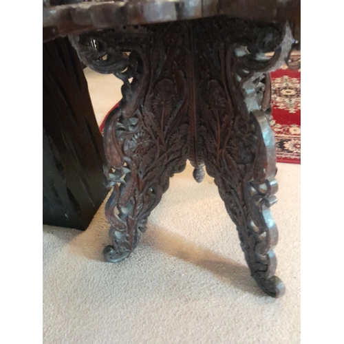 77 - Well carved early 20th century hardwood occasional table 61 cms x 61 cms x 56 cms