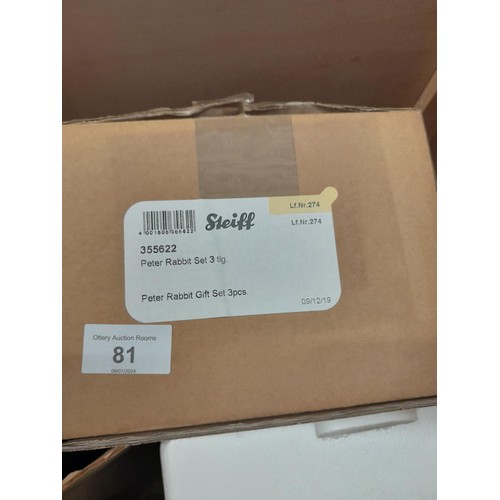 81 - World of Peter Rabbit and Beatrix Potter for Steiff boxed teddy bear with cert.  tags and outer box