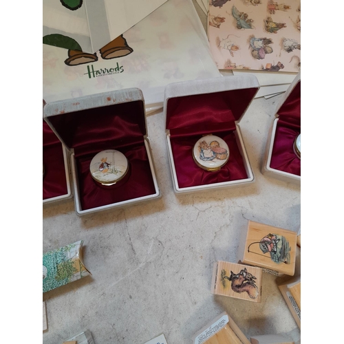 99 - World of Beatrix Potter and Peter Rabbit collectables : enamel trinket boxes, wrapping paper and rel... 