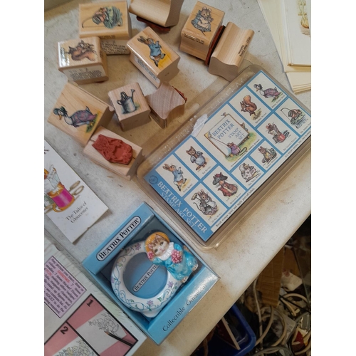 99 - World of Beatrix Potter and Peter Rabbit collectables : enamel trinket boxes, wrapping paper and rel... 