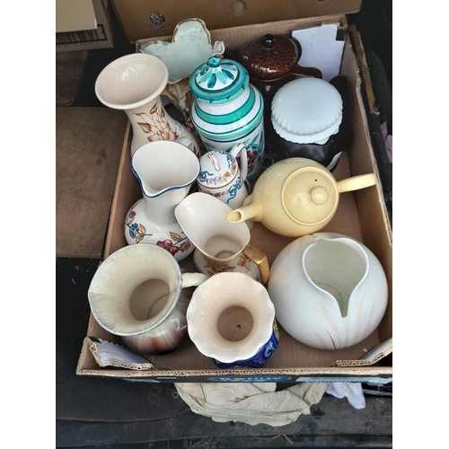 30 - Box of assorted pottery including Studio Pottery, West German jug etc.