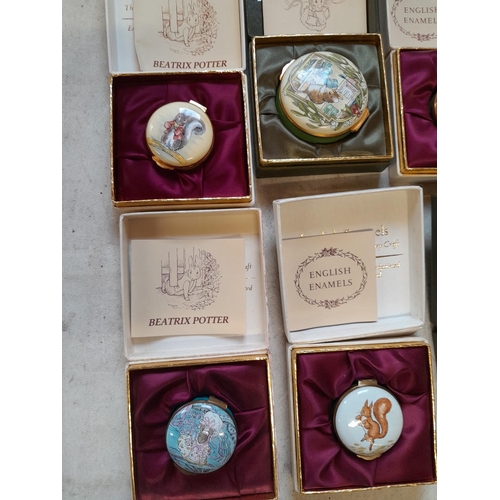 100 - World of Beatrix Potter and Peter Rabbit collectables : English Enamels trinket boxes in case of iss... 