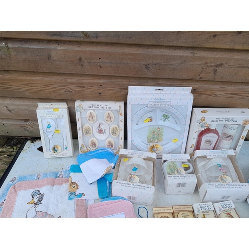 109 - World of Beatrix Potter and Peter Rabbit collectables : bath room items, baby feeders and related it... 