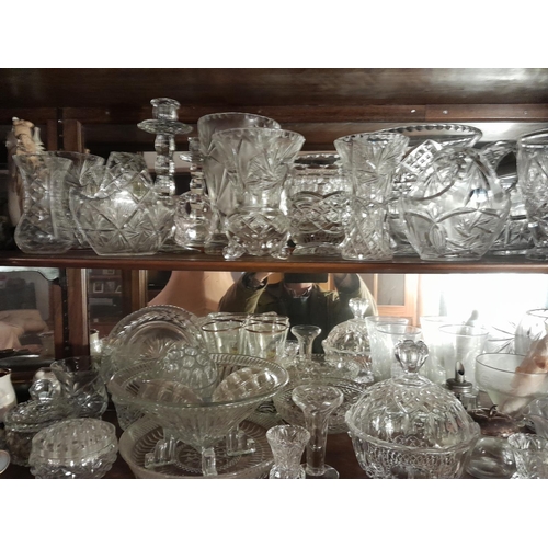 111 - 3 x shelves of clear cut and other glassware