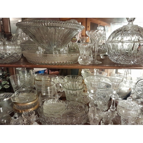 111 - 3 x shelves of clear cut and other glassware