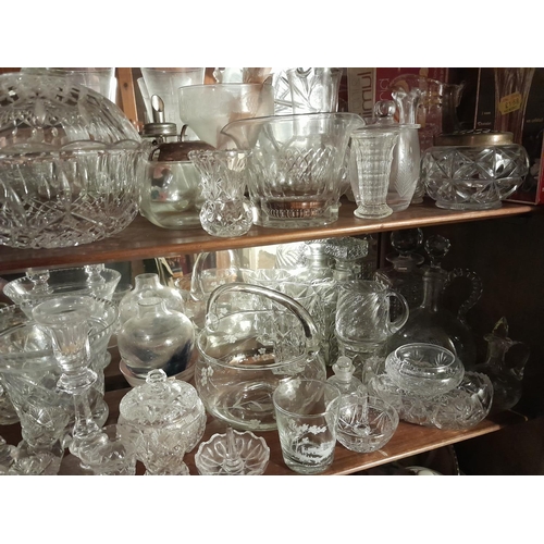 111 - 3 x shelves of clear cut and other glassware