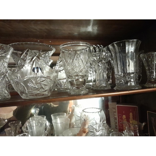 111 - 3 x shelves of clear cut and other glassware