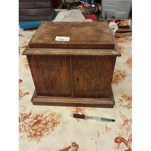 138 - Late 19th century mahogany and burr wood box with two inner drawers gilded brass recessed handles