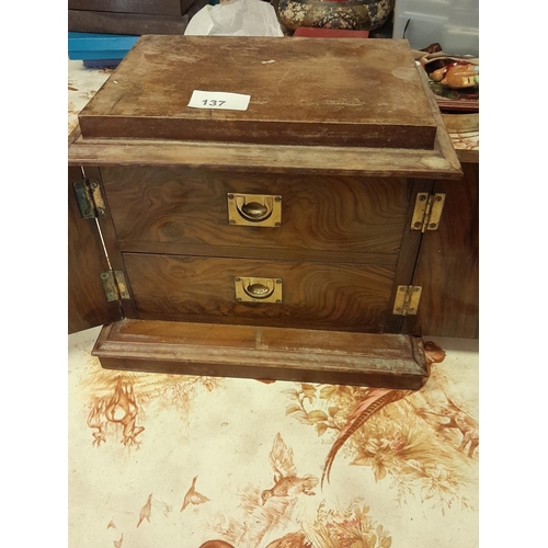 138 - Late 19th century mahogany and burr wood box with two inner drawers gilded brass recessed handles