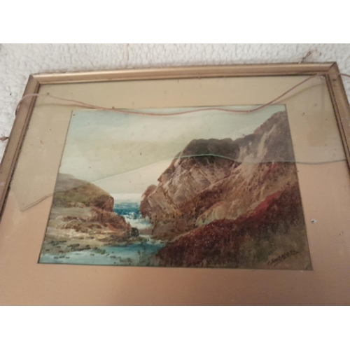 148 - Early 20th century watercolour by Shapland, Exeter School, West Country Cliff scene, damaged glass