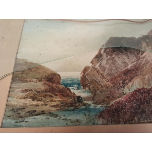 148 - Early 20th century watercolour by Shapland, Exeter School, West Country Cliff scene, damaged glass