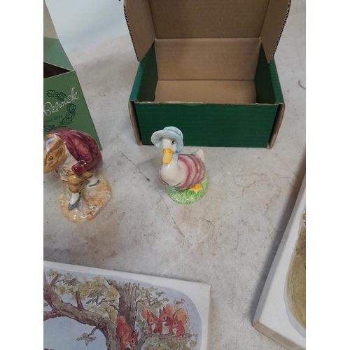 132 - World of Beatrix Potter and Peter Rabbit collectables : 3 x Boxed Beswick figures all brown back sta... 