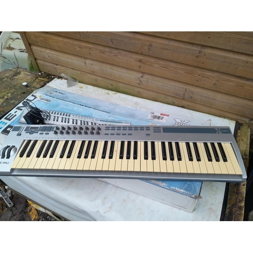 87 - E- Mu 61 keyboard in box of issue with childs ukulele