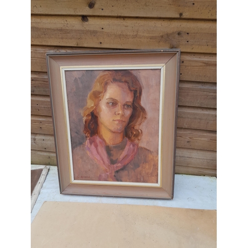 177 - Framed oil on board by Claudine Bowie, portrait of Young Lady 49 cms x 38 cms