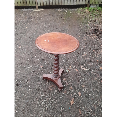 216 - Victorian mahogany wine table on triform platform base 49 cms x 75 cms