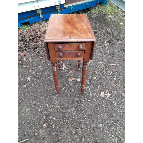 217 - Victorian two drawer mahogany lap side work table 49 cms x 32 cms wide closed each lap 20cms x 70 cm... 