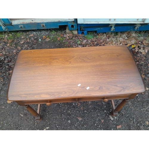 219 - Vintage Ercol two drawer side table 102 cms x 48 cms x 75 cms