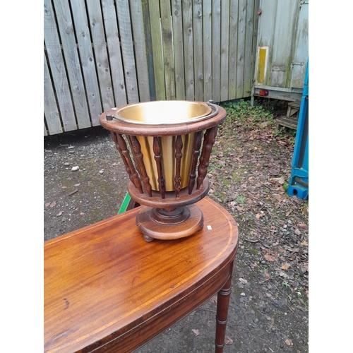 221 - 20th century mahogany and metal jardiniere 37 cms x 40 cms