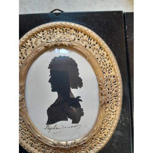 278 - 3 x 20th century silhouettes in gilded metal frames : Mastroanni, Nell Gwyn & one other