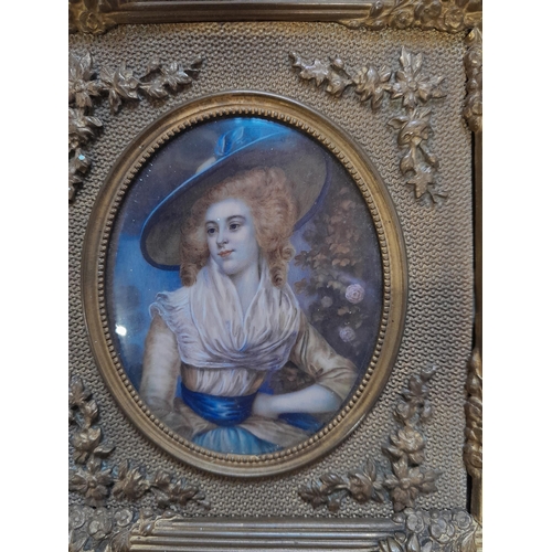 282 - Well presented late 19th century miniature portrait study of a Lady in brass frame, Emma Assheton-Sm... 