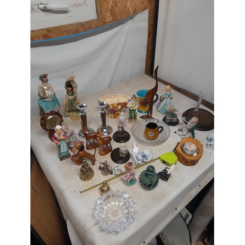 315 - Box of decorative china and glass ware : candle sticks, paperweight etc.