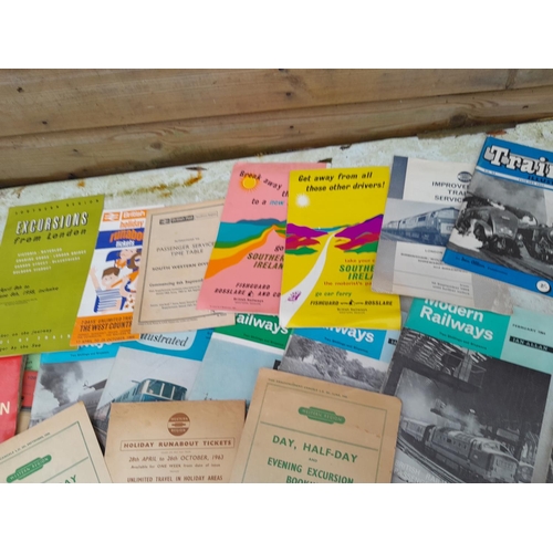 358 - Mixed array of railway ephemera : timetables, magazines, re schedule notices, tourist information et... 