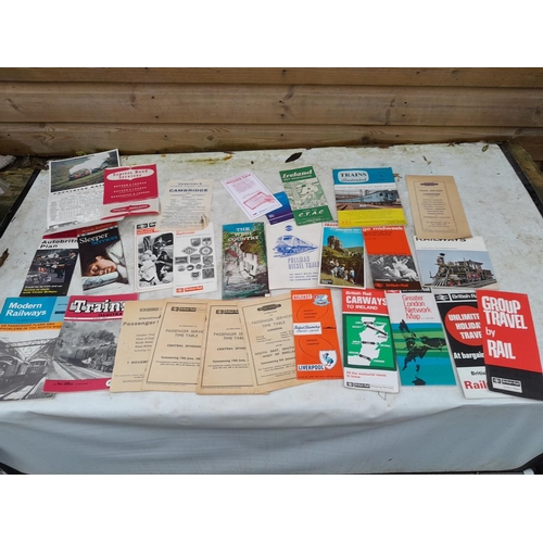 358 - Mixed array of railway ephemera : timetables, magazines, re schedule notices, tourist information et... 