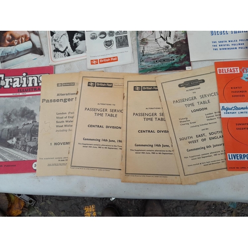 358 - Mixed array of railway ephemera : timetables, magazines, re schedule notices, tourist information et... 