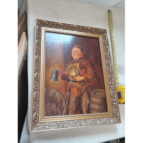 962 - Early 20th century oil on board, The Jolly Brewer by T R Sampson 38 cms x 48 cms