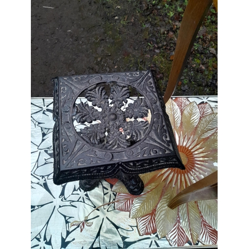 9 - Victorian cast iron and brass trivet with vintage side table