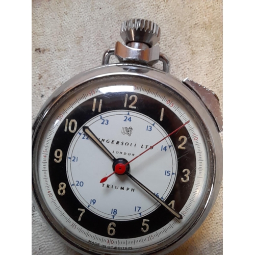 27 - Vintage chrome plate Ingersoll pocket watch on plated chain