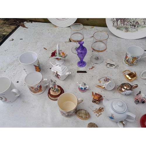 87 - Decorative china : commemorative ware, cranberry and other glassware etc.